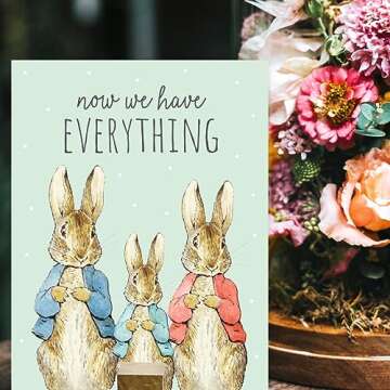 Andaz Press Peter Rabbit Theme Nursery Kids Bedroom Unframed Hanging Wall Art Poster Room Decor, 8.5x11-inch, Mint Green, First We Had Each Other Then You Now Everything, 6-Pack, No Frames