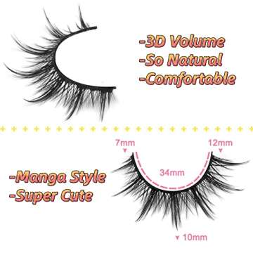 Manga Lashes Natural Look False Eyelashes Anime Lashes Mink Wispy Fluffy Spiky 3D Volume Eyelashes Pack Korean Japanese Asian Cosplay Fake Eyelashes Look Like Individual Cluster 7 Pairs by EYDEVRO