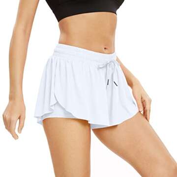 Flowy Women's Athletic Shorts Workout Running Gym Yoga Tennis Golf Skirt Sport Active Butterfly Skort with Pockets Cute Comfy Lounge Spandex Sweat Pants Trendy Clothes Casual Summer Outfits White S