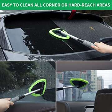 XINDELL Windshield Cleaner Tool - Portable Car Interior Cleaning Kit with Extendable Handle, 4 Microfiber Towel Pads, Auto Glass Wiper for Windshield, Trucks, SUVs, RVs, and Home Windows