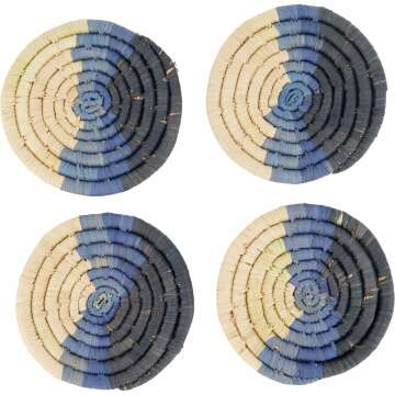 Artisan KAZI Coasters Set of 4 - Eco-Friendly Raffia for Hot & Cold Drinks