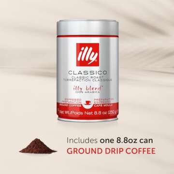 Illy Classico Ground Drip Coffee, Medium Roast, Classic Roast With Notes Of Chocolate & Caramel, 100% Arabica Coffee, No Preservatives, 8.8 Ounce (Pack Of 1)