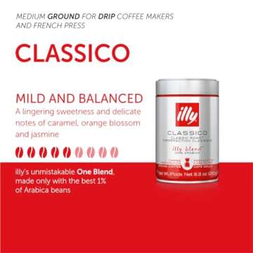 Illy Classico Ground Drip Coffee, Medium Roast, Classic Roast With Notes Of Chocolate & Caramel, 100% Arabica Coffee, No Preservatives, 8.8 Ounce (Pack Of 1)