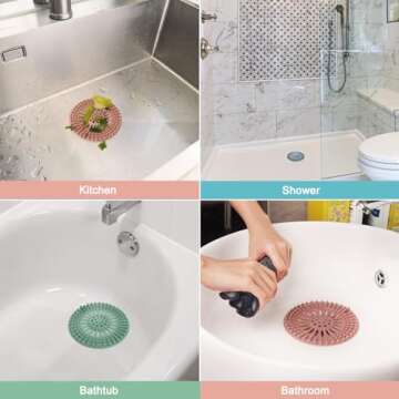 Gotega Drain Strainers, Hair Catcher Shower Drain Covers Protector, 5 Pack, Flexible TPR Material, Multiple Colors for Bathroom Tub Shower and Sink