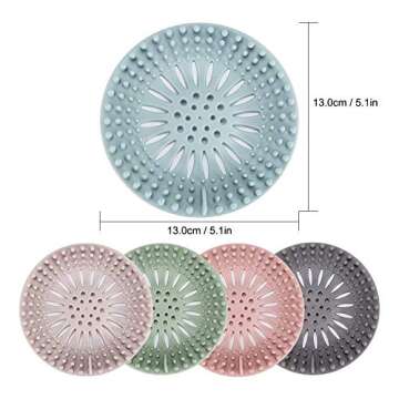 Gotega Drain Strainers, Hair Catcher Shower Drain Covers Protector, 5 Pack, Flexible TPR Material, Multiple Colors for Bathroom Tub Shower and Sink