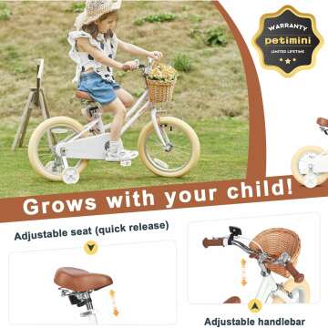 Petimini Girls Bike with Basket for Kids Ages 2-12