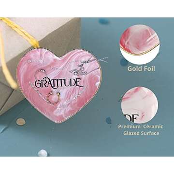 F&Y Ceramic RINGS Trinket Dish Personalized Birthday Presents, Thank You Presents for Teacher, Women, Female Friends, Her, Miss – Gratitude- Heart Pink Plate with Unique Presents Box