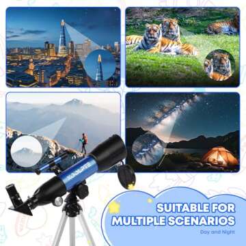 Kids Telescope, 50mm Aperture 360mm Refractor Telescope with Tabletop Tripod and Two Eyepieces, Perfect for Astronomy Beginners, for Kid 6 to 18 Years Old, Exclusive Kids Toy Gift