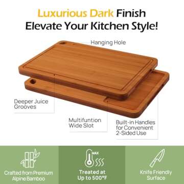 Bamboo Cutting Board, Durable Wood Cutting Boards for Kitchen with Deep Juice Grooves & Built-in Handles, Ideal Charcuterie & Chopping for Meat, Vegetables and Fruits Ideas Kitchen Gift for Home Cooks