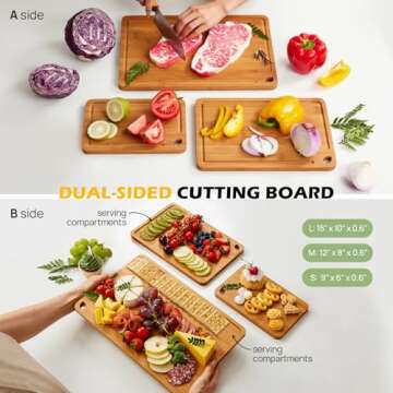 Bamboo Cutting Board, Durable Wood Cutting Boards for Kitchen with Deep Juice Grooves & Built-in Handles, Ideal Charcuterie & Chopping for Meat, Vegetables and Fruits Ideas Kitchen Gift for Home Cooks