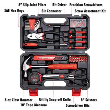 CARTMAN Tool Set General Household Hand Tool Kit with Plastic Toolbox Storage Case Red & Black