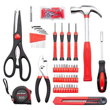 CARTMAN Tool Set General Household Hand Tool Kit with Plastic Toolbox Storage Case Red & Black