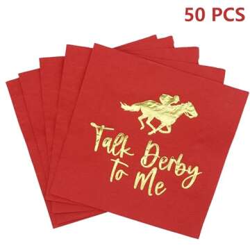 Talk Derby to me Napkins, Kentucky Derby Party Decorations, Kentucky Derby Birthday Party Decorations, Kentucky Derby Horse Race Rose Party Decorations (5 x 5 in,Gold Foil, 50-Pack)