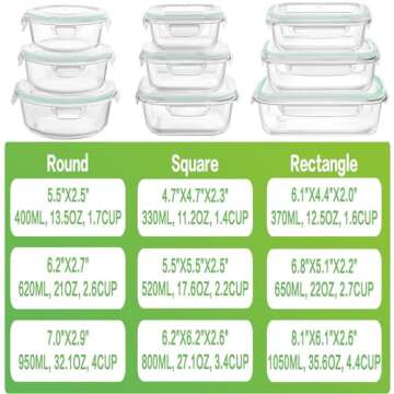 HOMBERKING Glass Food Storage Containers with Lids, [18 Piece] Glass Meal Prep Containers, Airtight Glass Lunch Bento Boxes, BPA-Free & Leak Proof (9 lids & 9 Containers) - Blue