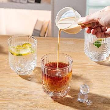 INSETLAN Vintage Glassware Arch Design Glass cups Set of 4, Fashioned Ripple Glassware Highball Glass, Classic Transparent Cocktail Glasses, for Bar Beverages Ice Coffee Juice Water (4pcs-S)