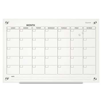 Quartet Magnetic Whiteboard Calendar, 3' x 2', Glass Dry Erase White Board Planner for Homeschool Supplies & Home Office Organization, 2 Magnets, 1 Dry Erase Marker, Frameless Infinity (GC3624F)