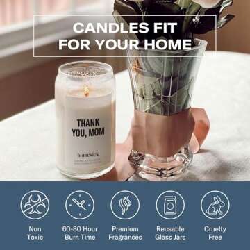 Homesick Scented Candles for Home (Thank You, Mom) - 13.75 oz Long-Lasting Soy Wax Blend Jar Candle Gifts for Women for All Occasions, 60-80 Hours Burn Time - Notes of Bergamot, Lavender & Sage