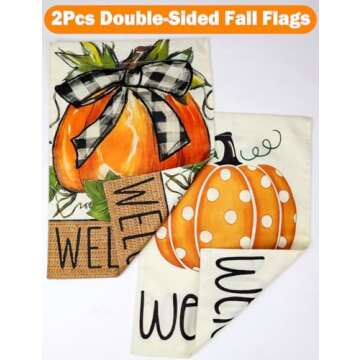 Set of 2 Fall Pumpkin Welcome Garden Flags - Double Sided