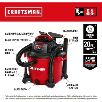 CRAFTSMAN 16 Gallon Wet/Dry Vac - Heavy-Duty Cleanup