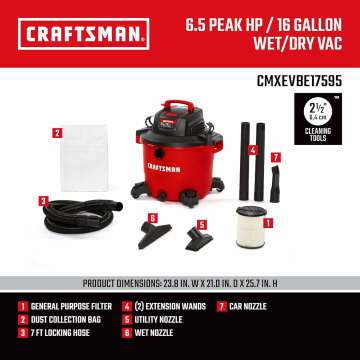 CRAFTSMAN 16 Gallon Wet/Dry Vac - Heavy-Duty Cleanup