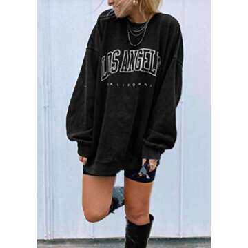 Women’s Oversized Sweatshirts Los Angeles California Hoodies Crewneck Long Sleeve Boyfriends Pullovers Tops La-black