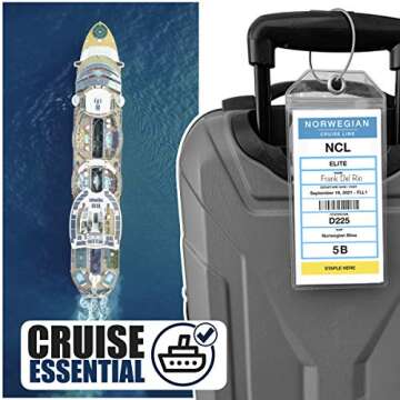 NCL Cruise Luggage Tag Holder by Cruise On [4 Pack] Fits Printed (Not Mailed) Norwegian NCL Ships & Tags - Cruise Essentials 2024 & 2025 - Clear Luggage Tags for Cruise Ships