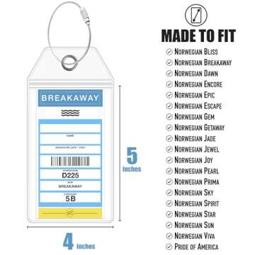 NCL Cruise Luggage Tag Holder by Cruise On [4 Pack] Fits Printed (Not Mailed) Norwegian NCL Ships & Tags - Cruise Essentials 2024 & 2025 - Clear Luggage Tags for Cruise Ships