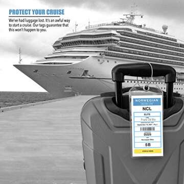 NCL Cruise Luggage Tag Holder by Cruise On [4 Pack] Fits Printed (Not Mailed) Norwegian NCL Ships & Tags - Cruise Essentials 2024 & 2025 - Clear Luggage Tags for Cruise Ships