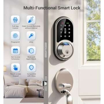 Veise Smart Lock, Fingerprint Door Lock, 7-in-1 Keyless Entry Door Lock with App Control, Electronic Touchscreen Keypad, Smart Deadbolt, Biometric Smart Locks for Front Door, Satin Nickel