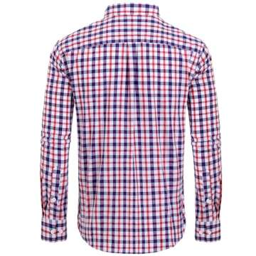 Alimens & Gentle Men's Long Sleeve Button Down Shirts Cotton Plaid Dress Shirts Regular Fit Casual Poplin Shirts Red