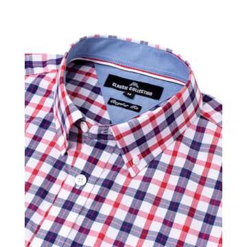 Alimens & Gentle Men's Long Sleeve Button Down Shirts Cotton Plaid Dress Shirts Regular Fit Casual Poplin Shirts Red