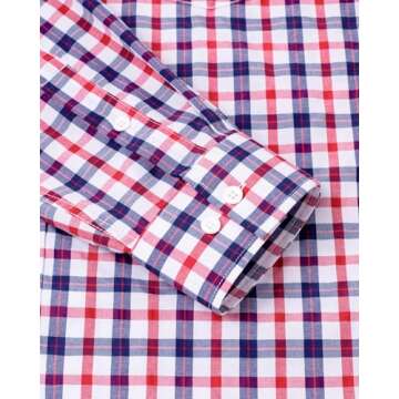 Alimens & Gentle Men's Long Sleeve Button Down Shirts Cotton Plaid Dress Shirts Regular Fit Casual Poplin Shirts Red