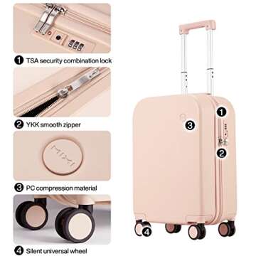 Carry on Luggage, Mixi Suitcase Spinner Wheels Luggage Hardshell Lightweight Rolling Suitcases PC with Cover & TSA Lock for Business Travel