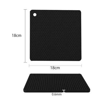 Silicone Trivet Mats 7.1-Inch for Hot Pots & Pans, Heat Resistant Table Mat, Non-Slip Hot Pads for Dishes & Cookware, Black Square