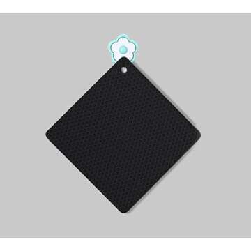 Silicone Trivet Mats 7.1-Inch for Hot Pots & Pans, Heat Resistant Table Mat, Non-Slip Hot Pads for Dishes & Cookware, Black Square