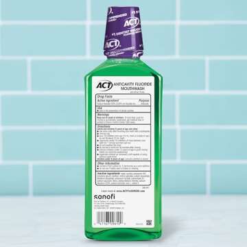 ACT Total Care Zero Alcohol Anticavity Fluoride Mouthwash 18 fl. oz. Kills Bad Breath Germs, Fresh Mint