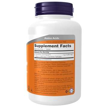 NOW Foods Supplements, L-Carnitine 1,000 mg, Purest Form, Amino Acid, Fitness Support*, 100 Tablets