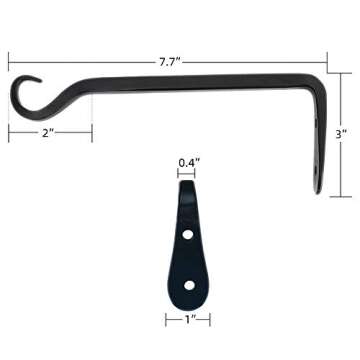 Worth Garden 6-Pack 7" Plant Hanger Bracket - Forged Wrought Iron Powder-Coated Heavy Duty Wall Hook - Black Plant Hanging Hooks - Durable and Stable for Bird Feeders, Planters Indoor & Outdoor