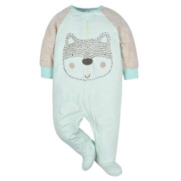 Gerber Baby Boys' 4 Pack Sleep 'N Play Footie, Aqua Fox, Preemie