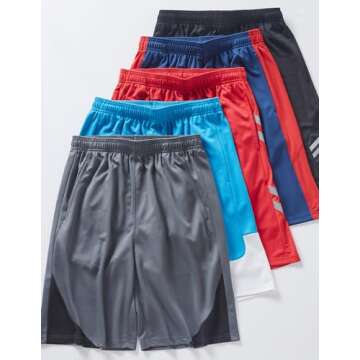 5 Pack Big Boys Youth Athletic Mesh Basketball Shorts with Pockets Quick Dry Activewear (Set 2, Large)