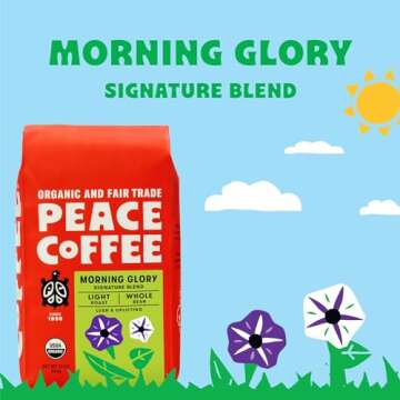 Peace Coffee Morning Glory Signature Blend | 20 oz Ground Light Roast | Organic Fair Trade | Smooth, Mild Flavor | Shade Grown, Fresh Roasted