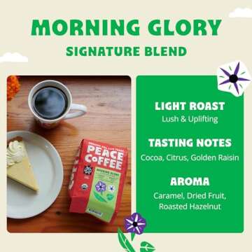 Peace Coffee Morning Glory Signature Blend | 20 oz Ground Light Roast | Organic Fair Trade | Smooth, Mild Flavor | Shade Grown, Fresh Roasted