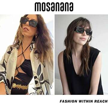 mosanana Trendy Rectangle Sunglasses for Women Men Black Vintage Retro Fashion Cool 90s Cute Rectangular Funky Dark Aesthetic Small 2000s Stylish 2023 Baddie Unique Chunky Sunnies Trimble