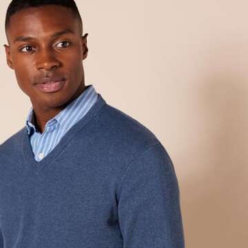 Amazon Essentials Men's V-Neck Sweater in Blue Heather