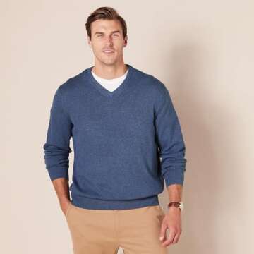 Amazon Essentials Men's V-Neck Sweater in Blue Heather