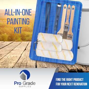 Pro Grade- Paint Roller Set, Paint Brush, Paint Tray - 10 Piece Set - Roller Paint Brush - Wall Painting Roller Naps for Professional or Home Owners - All Paints and Stains.