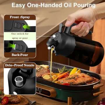 Kitchen Maiden 2 in 1 Oil Dispenser and Glass Oil Sprayer Kitchen Cooking, 470ml g 16oz Evermore Olive Oil Dispensing Sprayer Pour, Reciprocal 2 way Two in One Oil Bottles BBQ, Upgraded Brown (BLACK)