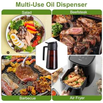 Kitchen Maiden 2 in 1 Oil Dispenser and Glass Oil Sprayer Kitchen Cooking, 470ml g 16oz Evermore Olive Oil Dispensing Sprayer Pour, Reciprocal 2 way Two in One Oil Bottles BBQ, Upgraded Brown (BLACK)