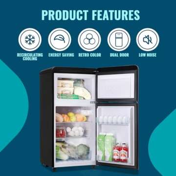 WANAI Small Refrigerator with Freezer 3.5 Cu.Ft Mini Fridge for Bedroom Dual Door Adjustable Shelves Dorm Refrigerator Suitable for Home Garage Office College Black