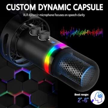 JUOPIEA XLR/USB Gaming Microphone Kit, Dynamic Mic for Podcasting Streaming, PC Microphone with Boom Arm Stand, RGB Light, Mute Button and Headphone Jack, for Recording, Vocal, Voice-Over